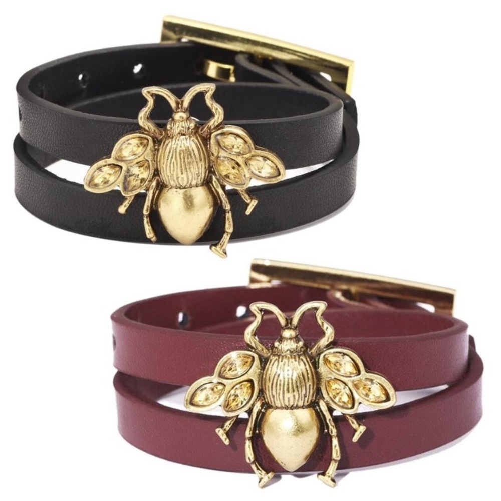 Pick one! NWT adjustable Queen Bee cubic zirconia Faux Leather wrap bracelet